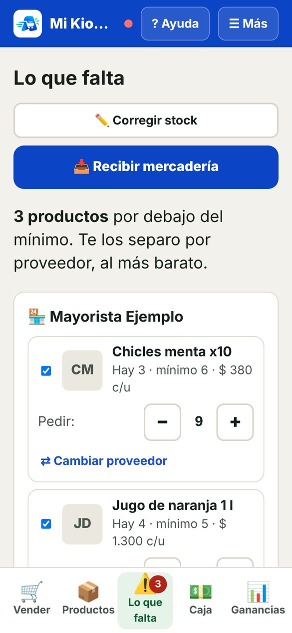 Te avisa lo que falta y arma el pedido